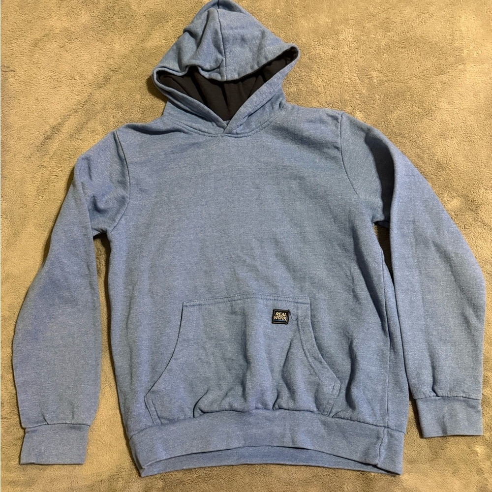 Boys Large Blue Pullover Hoodie Sweatshirt - Real Work Brand